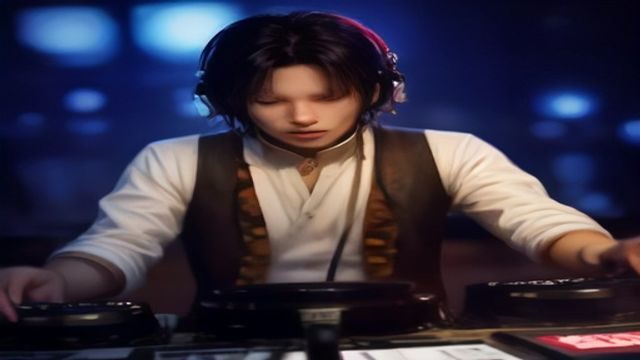 宝贝dj直播预告画面，主播在专业录音室内介绍即将开播的DJ音乐深度解读节目，背景墙上挂满黑胶唱片，氛围复古专业